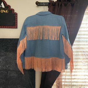 Light weight Georgia peach fringe jean festival concert jacket cropped